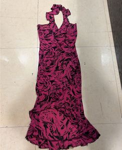 Vibrant Pink Swirl Print Halter Dress