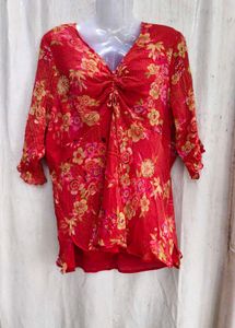 24139. Vibrant Floral Print Ruched Kurta