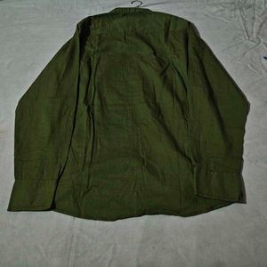 Men's Olive Green Band Collar Shirt