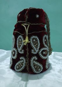 Maroon Velvet Potli Bag