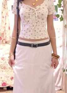 Floral Ribbed Bow Top with Padding | Coqquete🌸