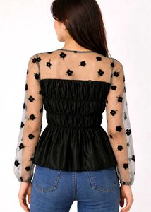 Black Floral Sheer Long Sleeve Top
