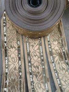 Gold Sequin Floral Brocade Trim lace