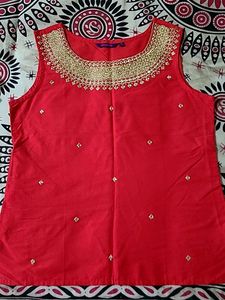 Beautiful Ethnic Orange Top With Gold Embroidery