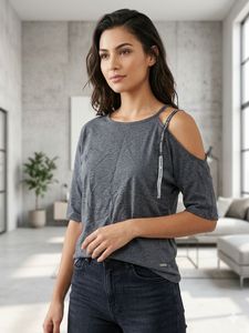 Stylish Grey Cold Shoulder Top