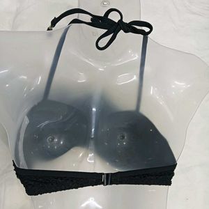 Black ,32,34 Crochet Ruffle Bikini Top