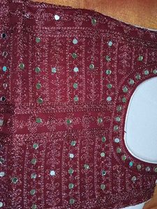 Maroon Sequined Top and Lehenga Skirt