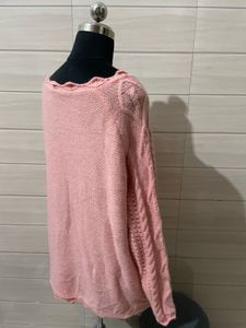 2XL Peach Cable Knit Cardigan with Lace Trim