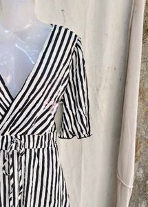 Striped V-Neck Wrap Dress