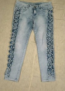 Light Blue Lace-Up Side Detail Straight Fit Jeans