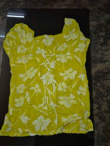 Vibrant Yellow Floral short kurti