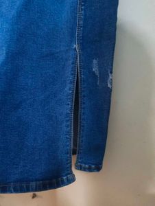 Denim Pencil Skirt with Lace-Up Detail