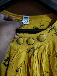 Yellow Floral print flared sleeve top