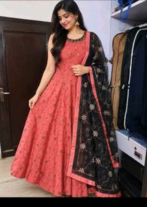 Elegant Peach Anarkali Gown with Dupatta