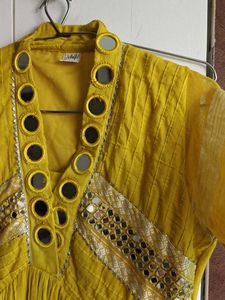 Vibrant Yellow Mirror Work Kurta