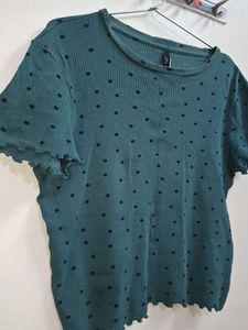 Green Polka Dot Ribbed Top