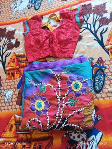 Stylish Red Saree Ethnic Blouse