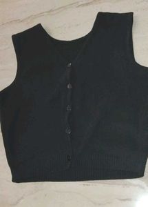 Black V-Neck Button-Up Sweater Vest