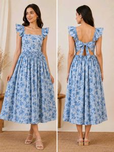 Light Blue Floral Print Maxi Dress