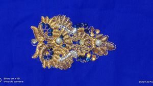 Elegant Blue &amp; Gold Embellished Fabric