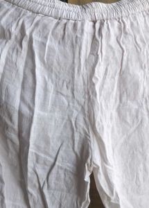 White Cotton Palazzo Pants with Lace Trim