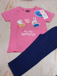 5-6 year Peppa Pig Girls Pink T-Shirt and Blue Pan