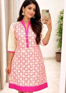 Elegant Pink & offWhite Kurti-Size-38-40