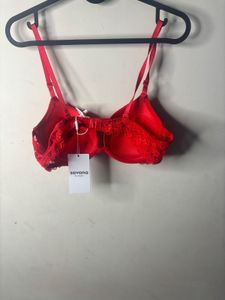 Vibrant Red Lace Trim Bra
