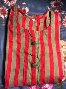 Red and Green Striped Kurta