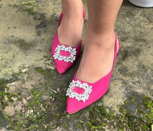 Stunning Fuchsia Slingback Heels with Embellishmen