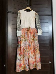 Embroidered Chiffon Net Floral Printed Gown Dress