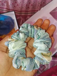 Blue and Green Floral Scrunchie