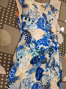 Blue Butterfly Print Dress wrap design