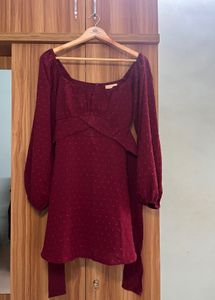 Chic Maroon Swiss Dot Dress