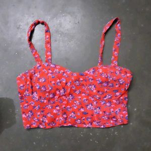 Red Floral Print Bra