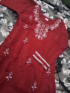 Maroon Embroidered Kurta