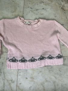 Pink Cropped Sweater with Cute Pattern