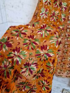 Rust Orange Multicolour Embroidered Dupatta
