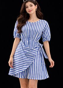 Blue & White Striped Wrap Dress
