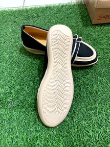 Stylish Black Loafers with Cream Trim all sizes av