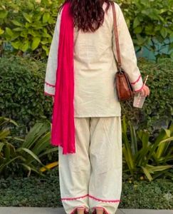 Cream Kurta with Pink Accents