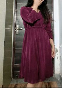 Burgundy Pleated Midi Dress