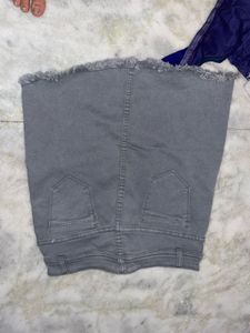 Grey Denim Mini Skirt