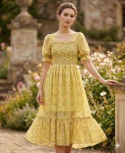 Charming Yellow Floral Midi Dress