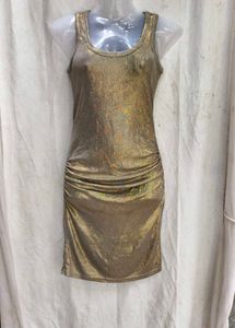 I. Glamorous Gold Ruched Tank Dress
