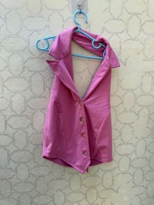 Boutique -Chic Pink Button-Up Halter Top