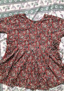 Red Floral Print Kurta Top