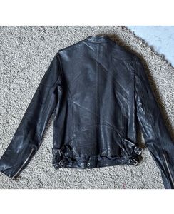 Classic Black Leather Biker Jacket - Thrifted