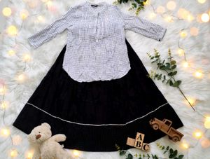Elegant Striped Top &amp; Black Skirt Set