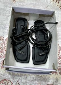 Black Lace-Up Gladiator Flat Sandals